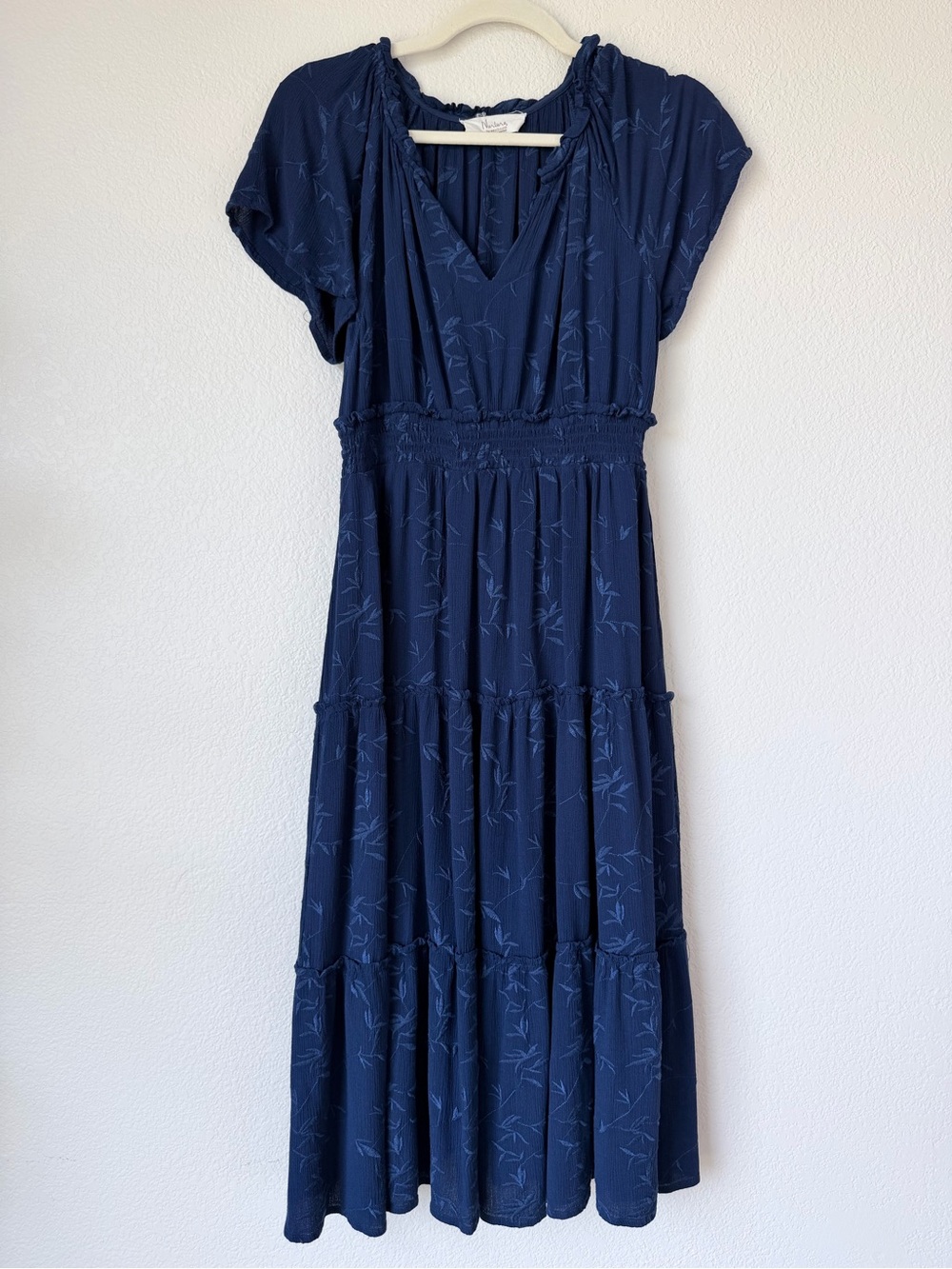 Westbound Petite Navy Embroidered Tiered Maxi Dress PM Rayon Boho